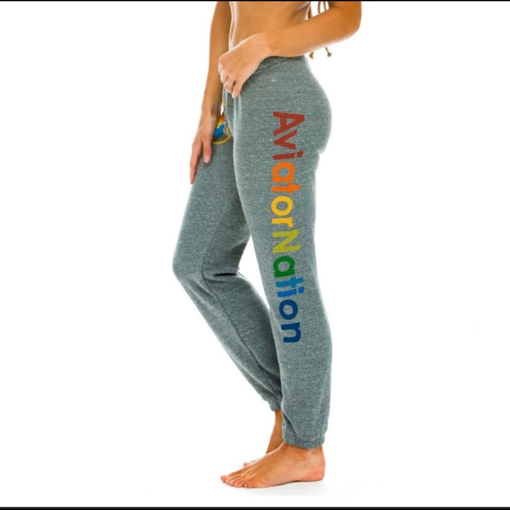 Aviator Nation Heather Gray Rainbow Logo Sweatpants